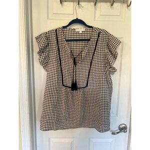 Weekend Suzanne Betro flutter Sleeve Gingham V-Neck blouse Size 4X